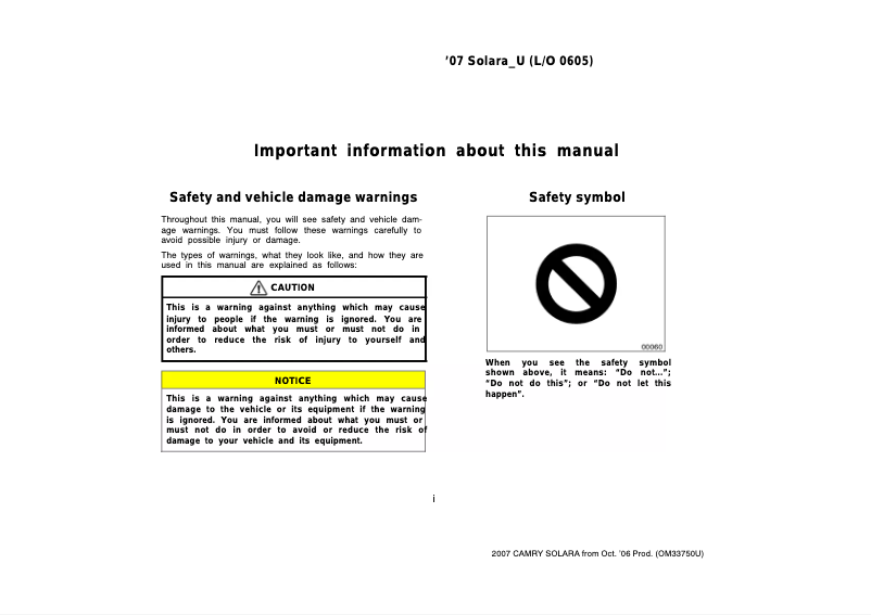 Image de la première page du manuel de l'appareil Solara (2007)