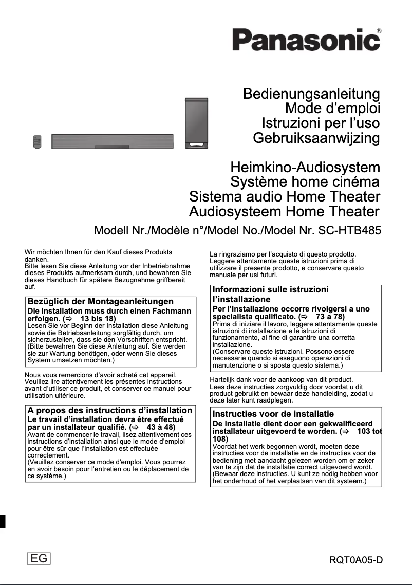 Image de la première page du manuel de l'appareil SC-HTB485
