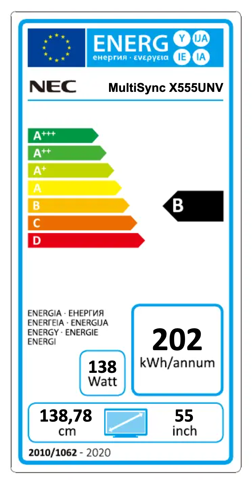 Page 1 de la notice Label énergétique NEC MultiSync X555UNV