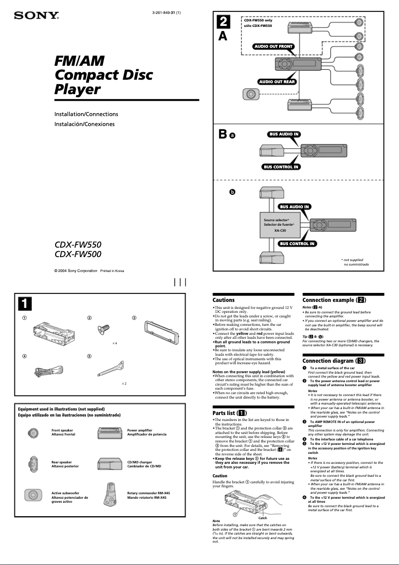 Page 1 de la notice Guide d'installation Sony CDX-FW500