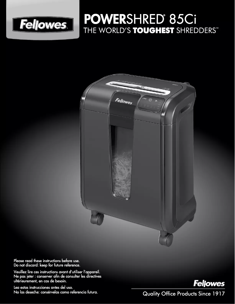 Page 1 de la notice Manuel utilisateur Fellowes Powershred 85Ci