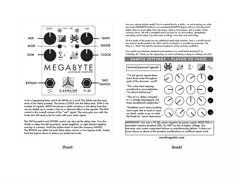 Page n°1 - Manuel utilisateur Caroline Megabyte