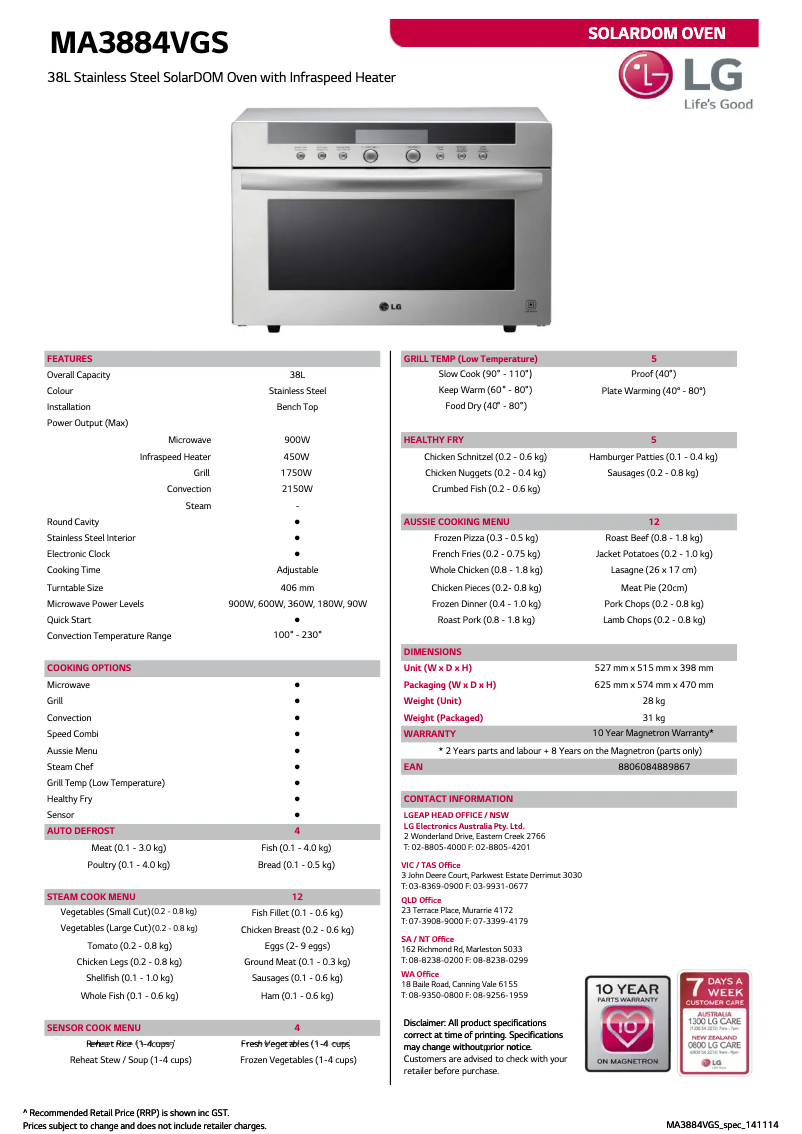 Page n°1 - Fiche technique LG MA3884VGS