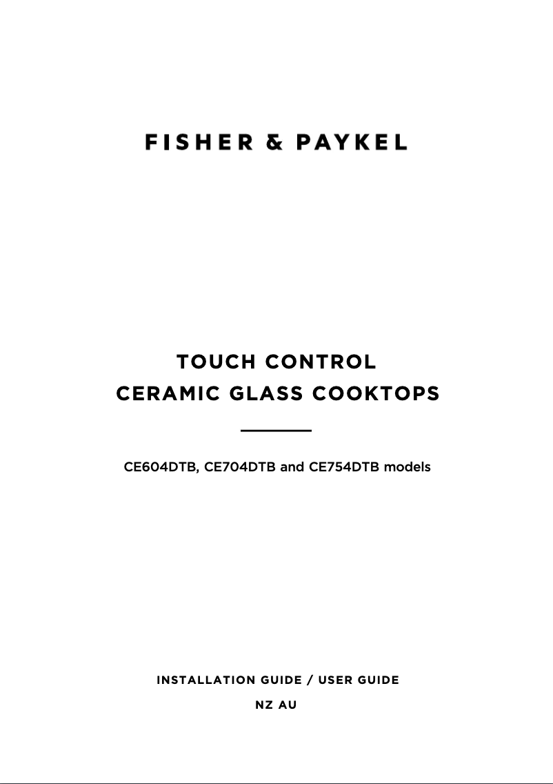 Page 1 de la notice Guide d'installation Fisher & Paykel CE754DTB1