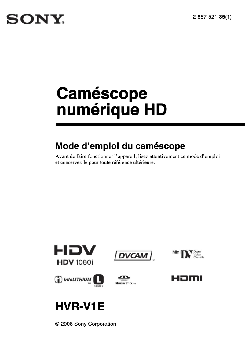 Página 1 del manual Manual de usuario Sony HVR-V1E