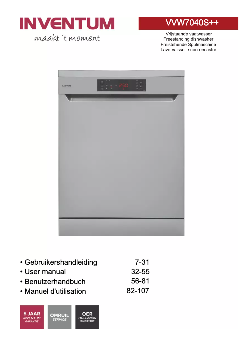 Page n°1 - Manuel utilisateur Inventum VVW7040S++