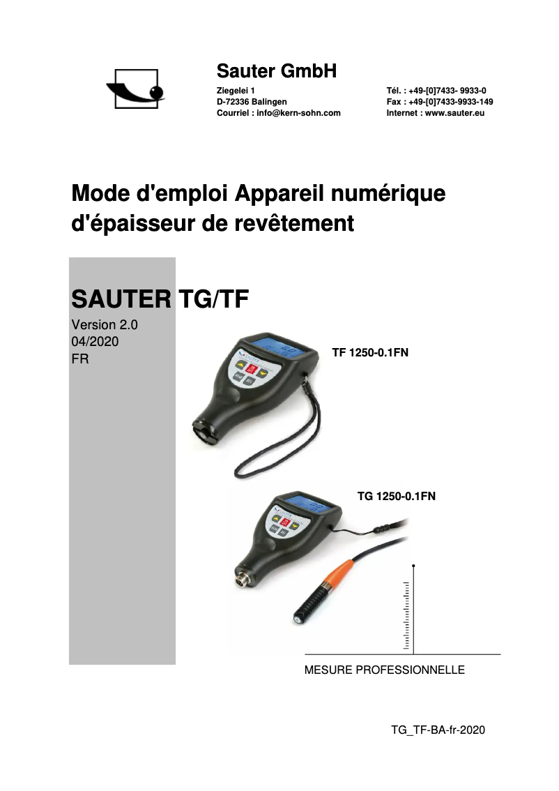 Image de la première page du manuel de l'appareil TG 1250-0.1FN