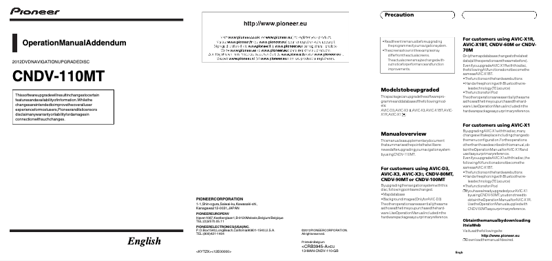 Page n°1 - Manuel utilisateur Pioneer CNDV-110MT