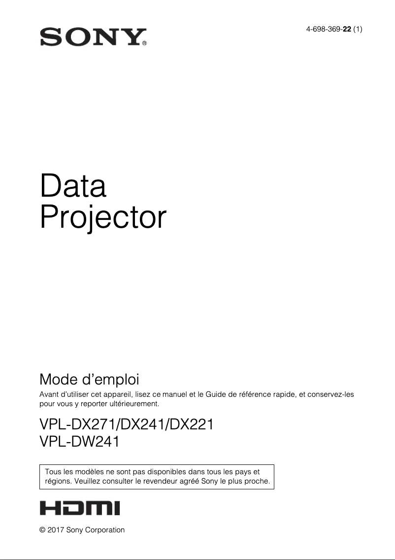 Image de la première page du manuel de l'appareil VPL-DX241