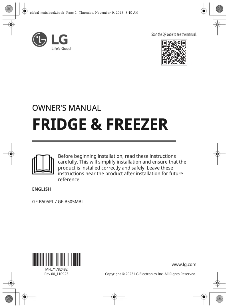 Page n°1 - Manuel utilisateur LG GF-B505MBL
