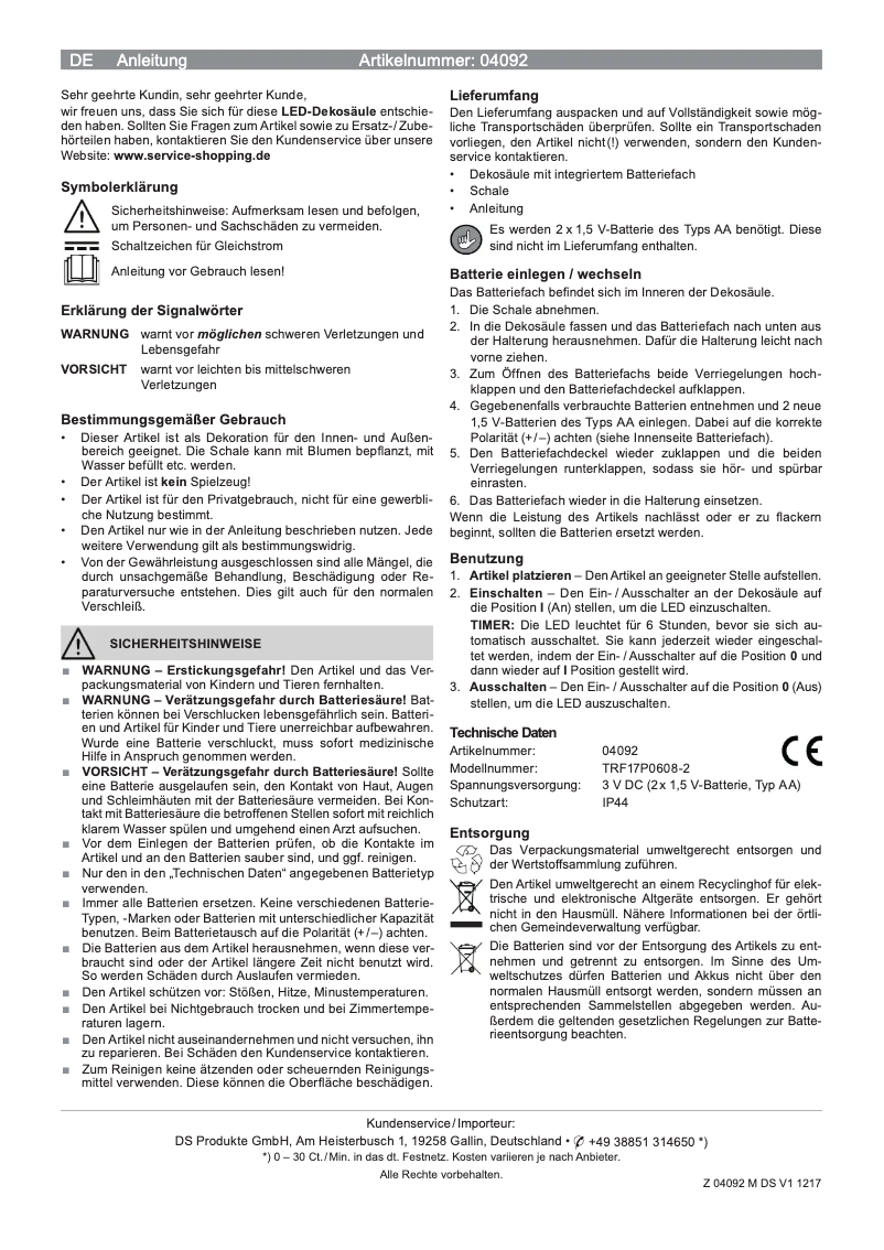 Page 1 de la notice Manuel utilisateur EasyMaxx 04092