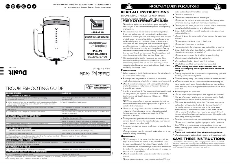 Image de la première page du manuel de l'appareil Classic Jug 72815