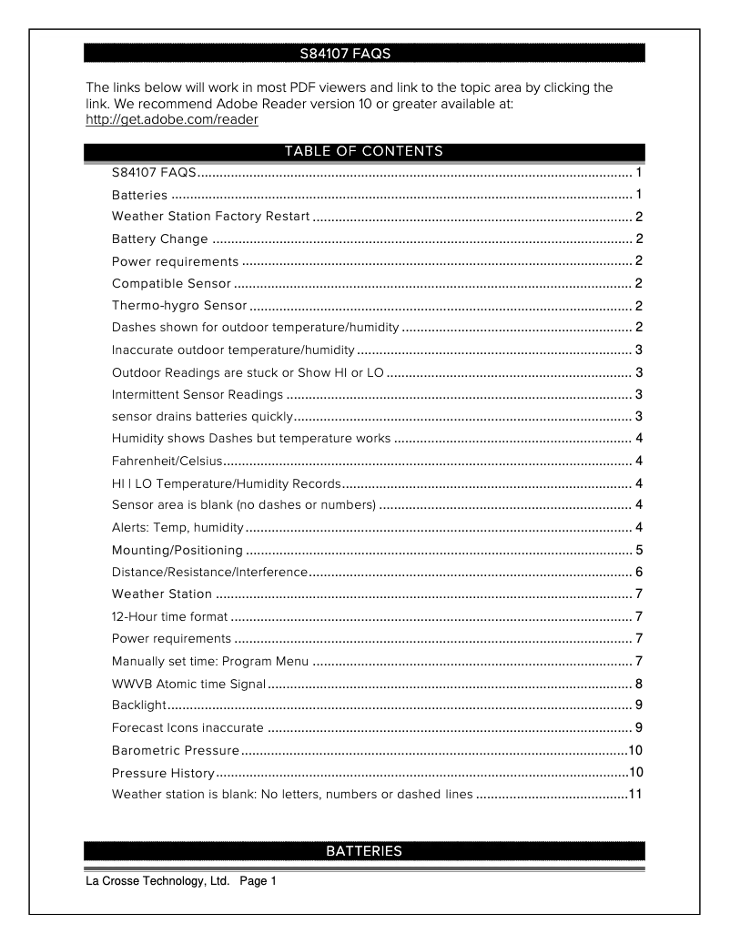 Page 1 de la notice FAQ La Crosse Technology 308-1416-TBP