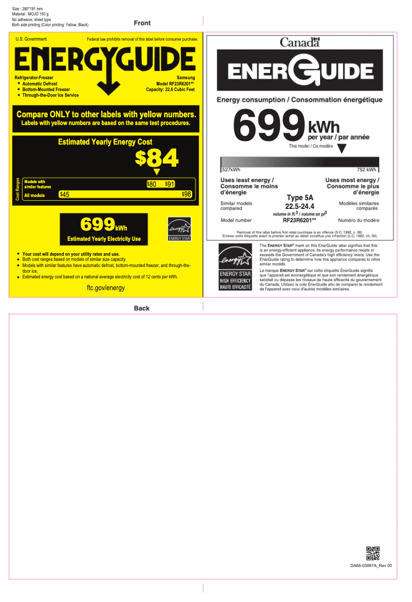 Page n°1 - Label énergétique Samsung RF23R6201SG/AA