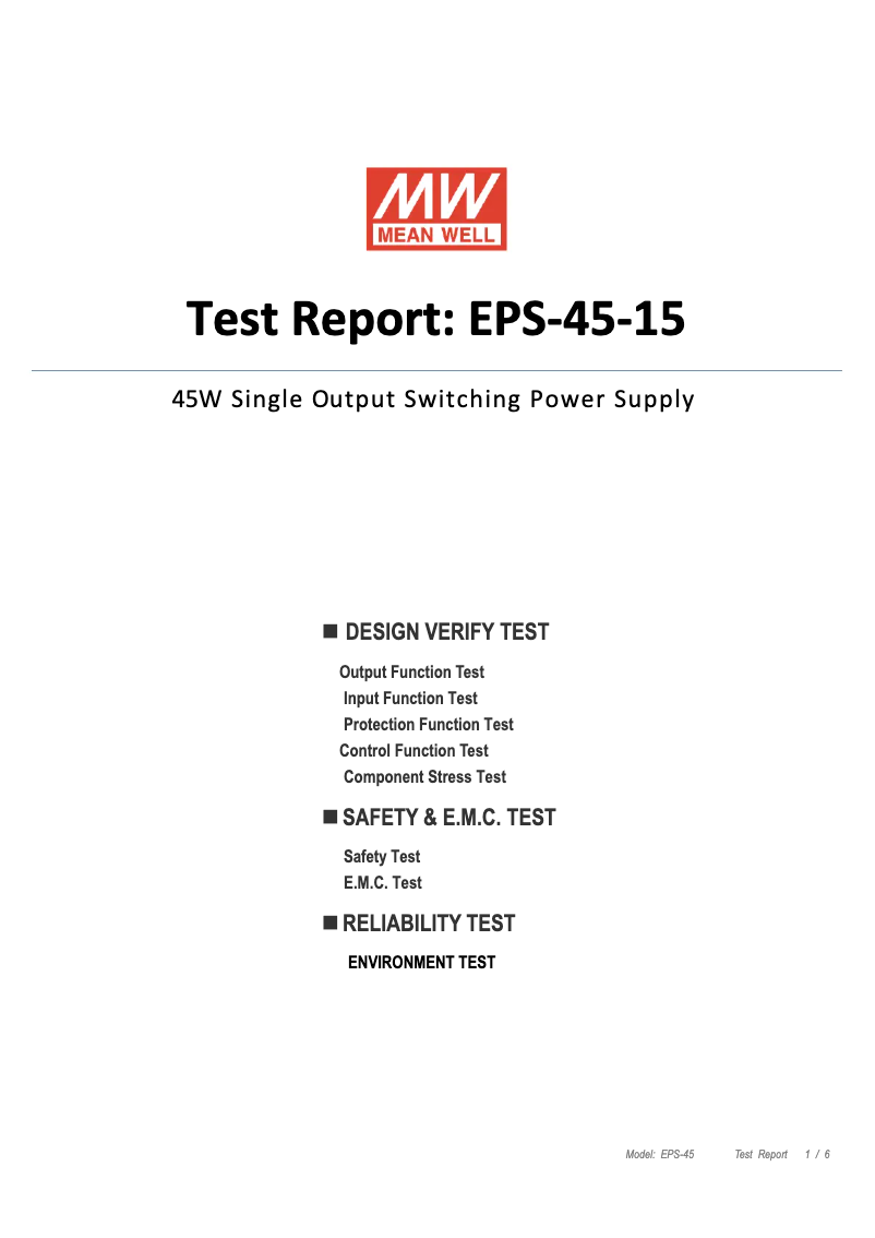 Page n°1 - Fiche technique Mean Well EPS-45-15