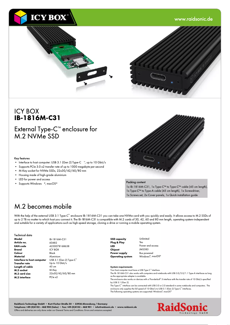 Page n°1 - Fiche technique Icy Box IB-1816M-C31