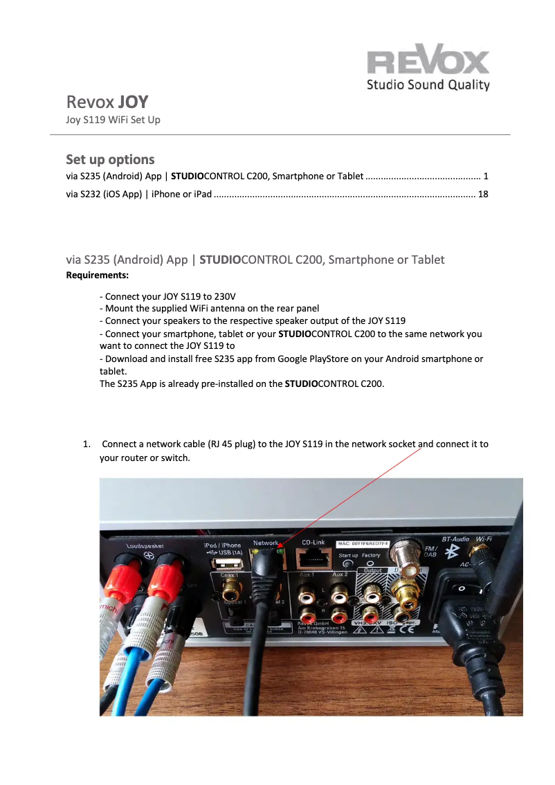 Imagen de la primera página del manual del dispositivo Studiocontrol C200