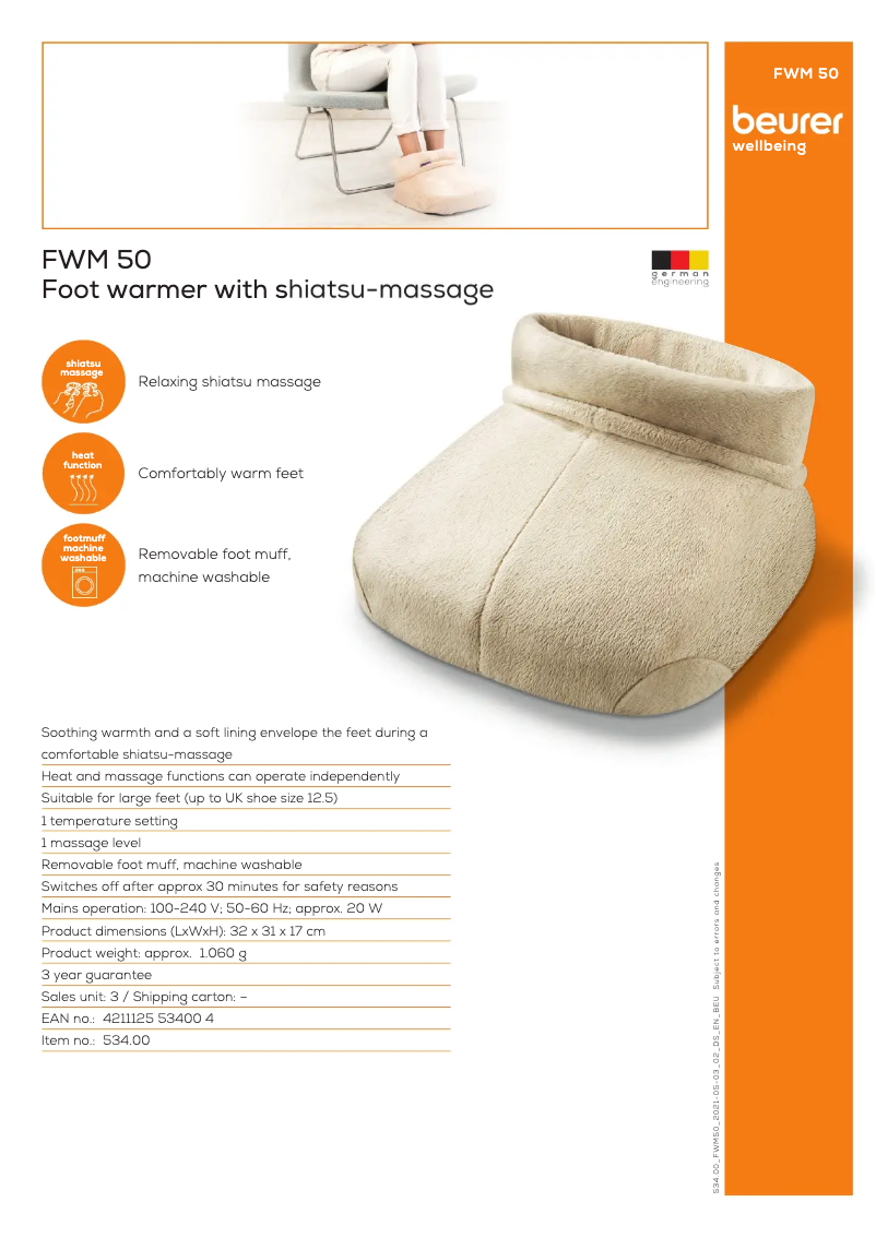 Page 1 de la notice Fiche technique Beurer FWM 50