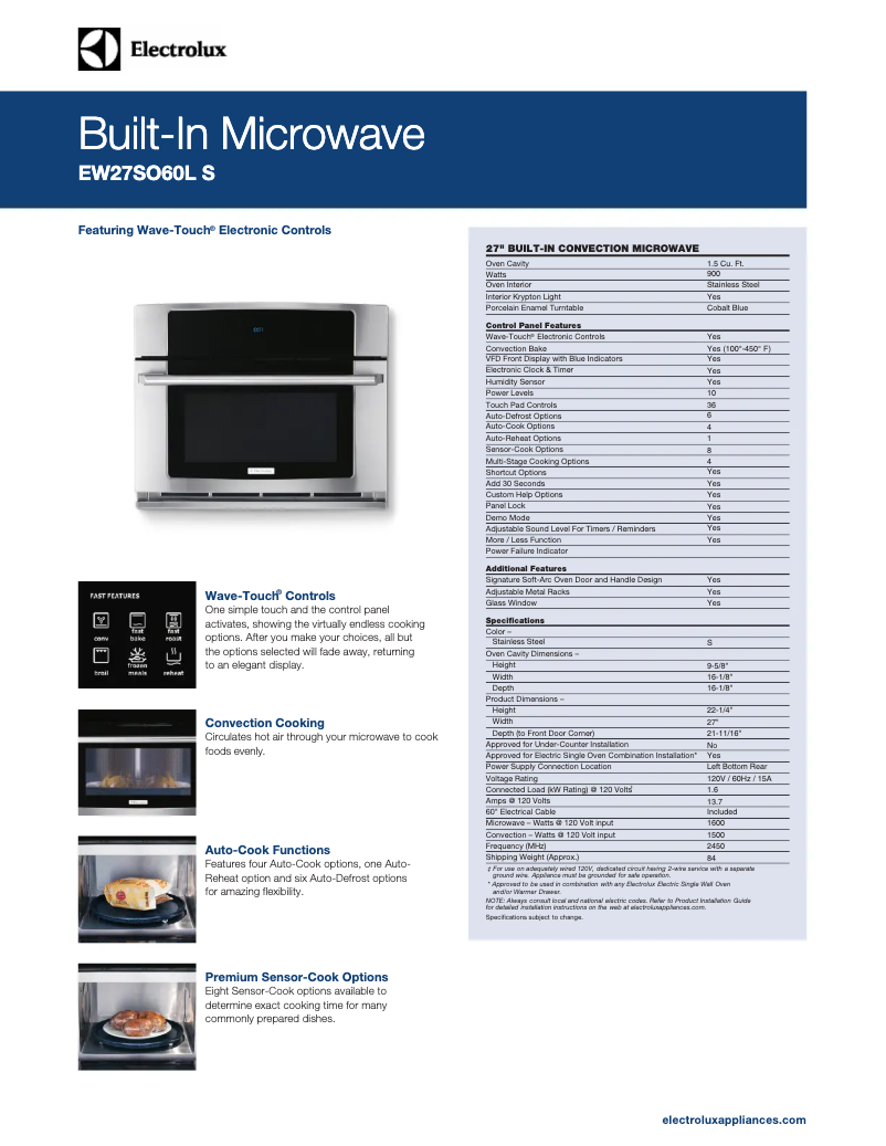 Page n°1 - Fiche technique Electrolux EW27SO60LS