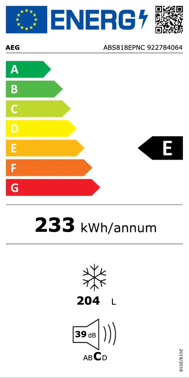 Page n°1 - Label énergétique AEG ABS818EPNC