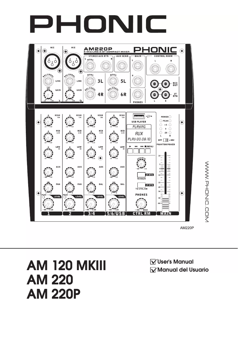 Page 1 de la notice Manuel utilisateur Phonic AM 220P