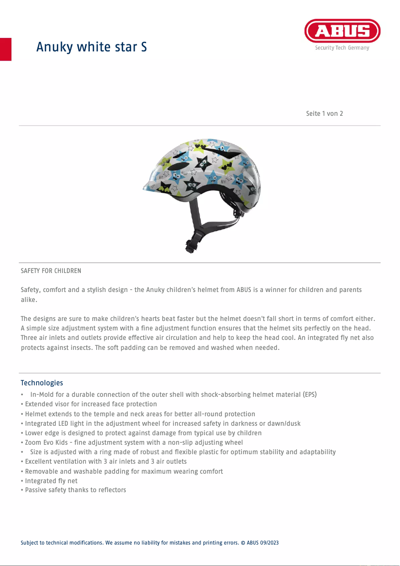 Página 1 del manual Ficha técnica Abus Anuky