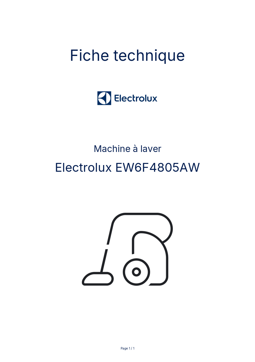 Page n°1 - Fiche technique Electrolux EW6F4805AW