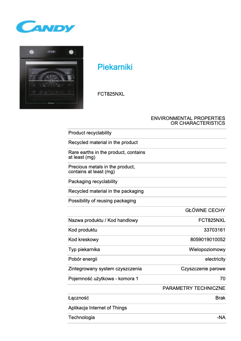 Image de la première page du manuel de l'appareil FCT825NXL