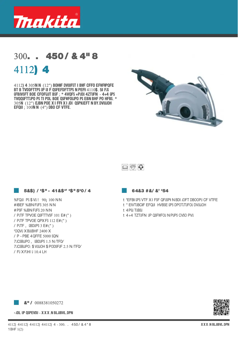 Page 1 de la notice Fiche technique Makita 4112HS