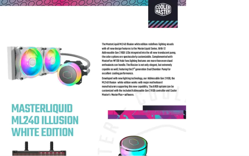 Page 1 de la notice Fiche technique Cooler Master MasterLiquid ML240 Illusion