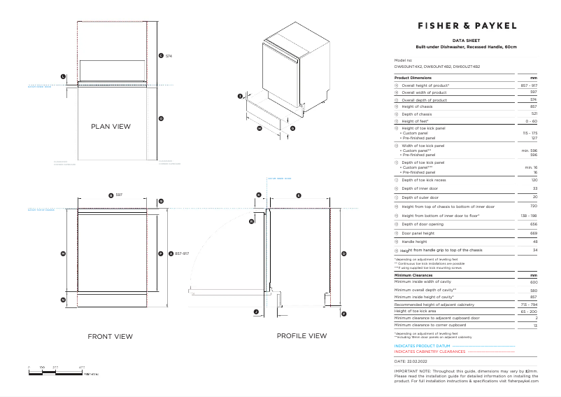 Page 1 de la notice Fiche technique Fisher & Paykel DW60UNT4B2