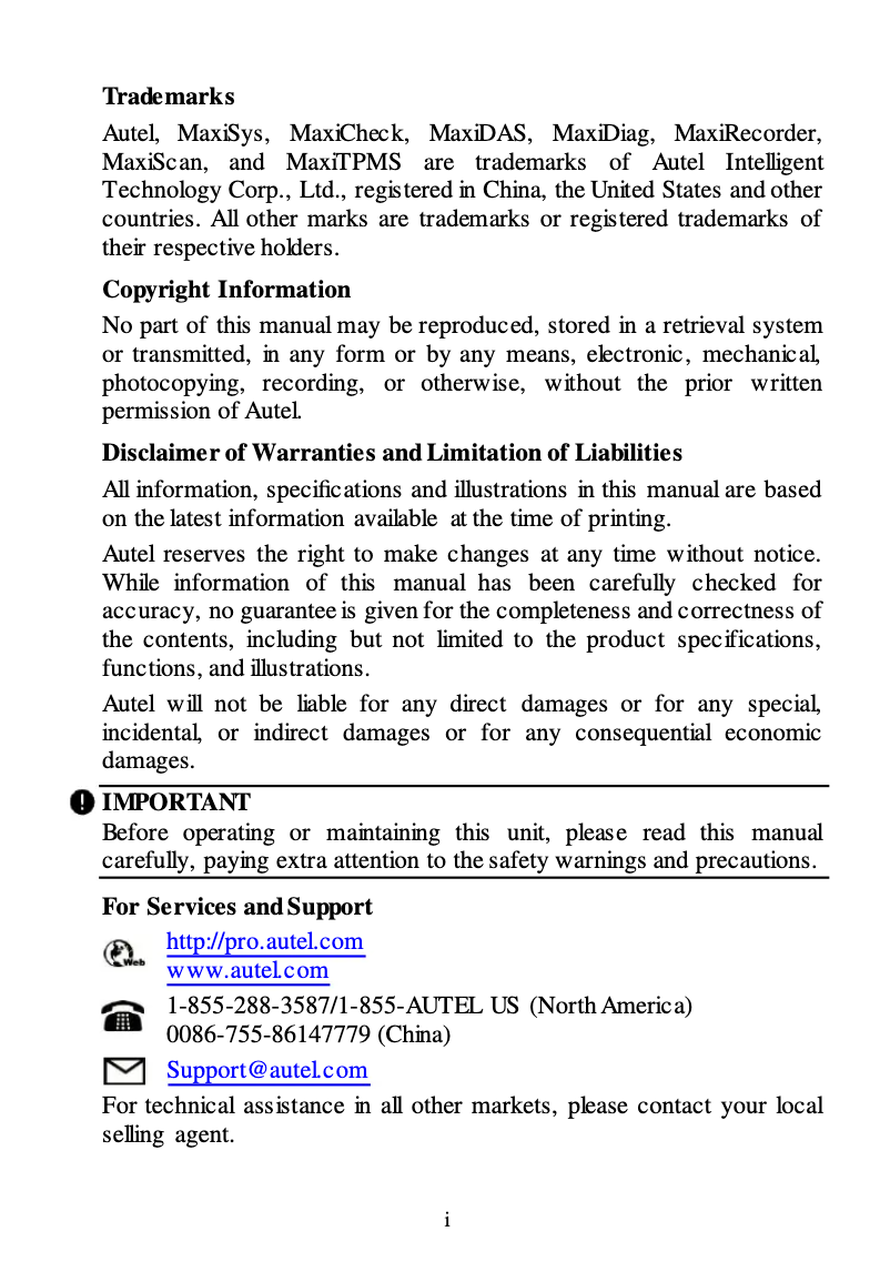 Page 1 de la notice Manuel utilisateur Autel MaxiVideo MV160
