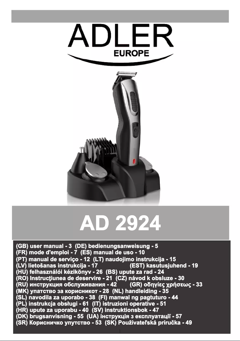 Page 1 de la notice Manuel utilisateur Adler AD 2924