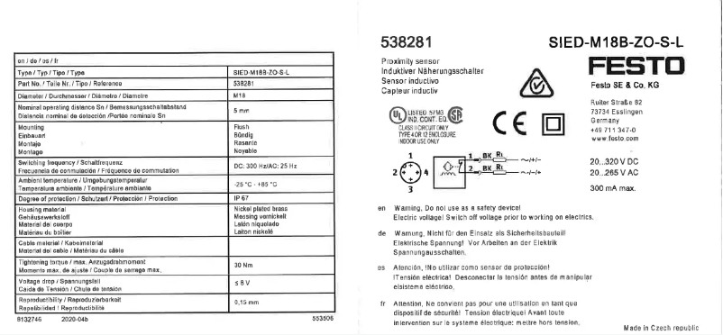 Page 1 de la notice Manuel utilisateur Festo SIED-M18B-ZO-S-L