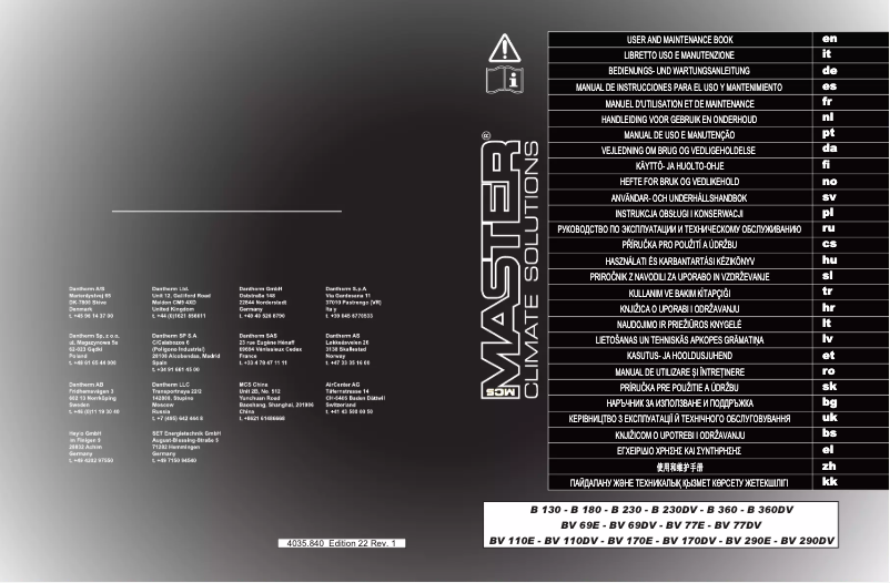 Page n°1 - Manuel utilisateur Master BV 290