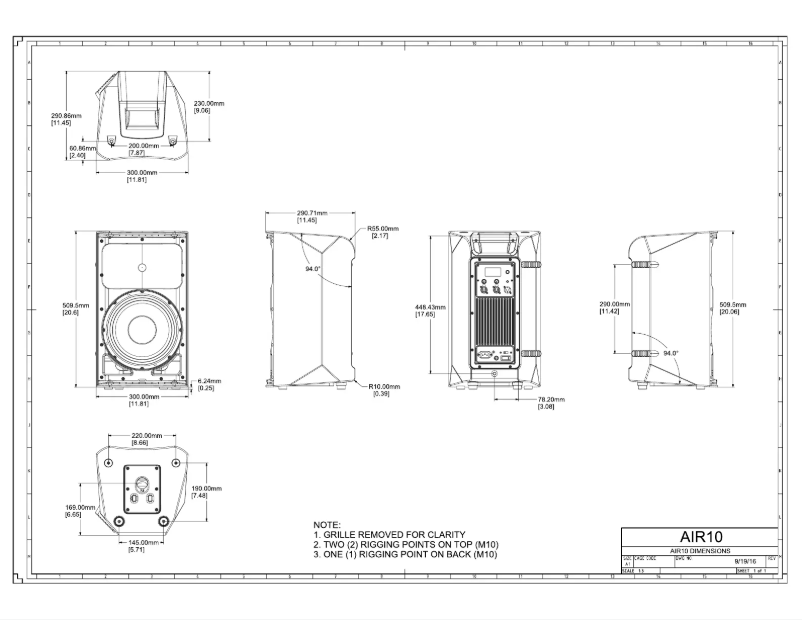 Page 1 de la notice Dessin technique PreSonus AIR10