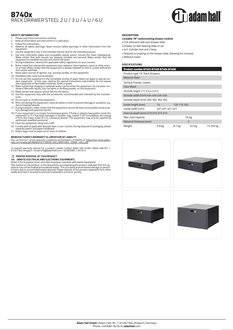 Page 1 de la notice Manuel utilisateur Adam Hall 87404