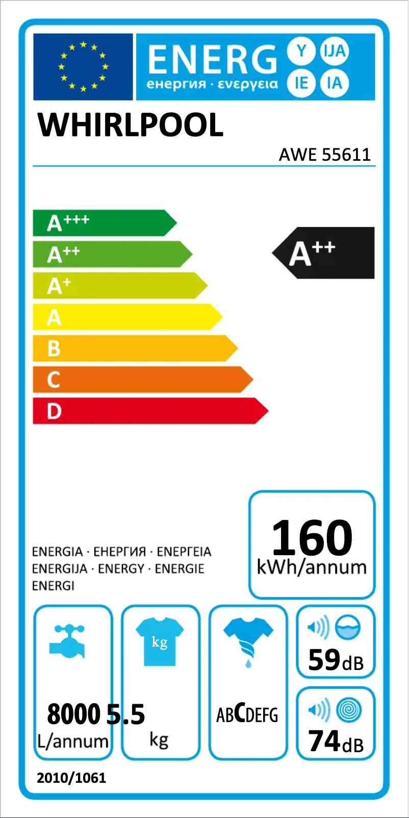 Page 1 de la notice Manuel utilisateur Whirlpool AWE 55611