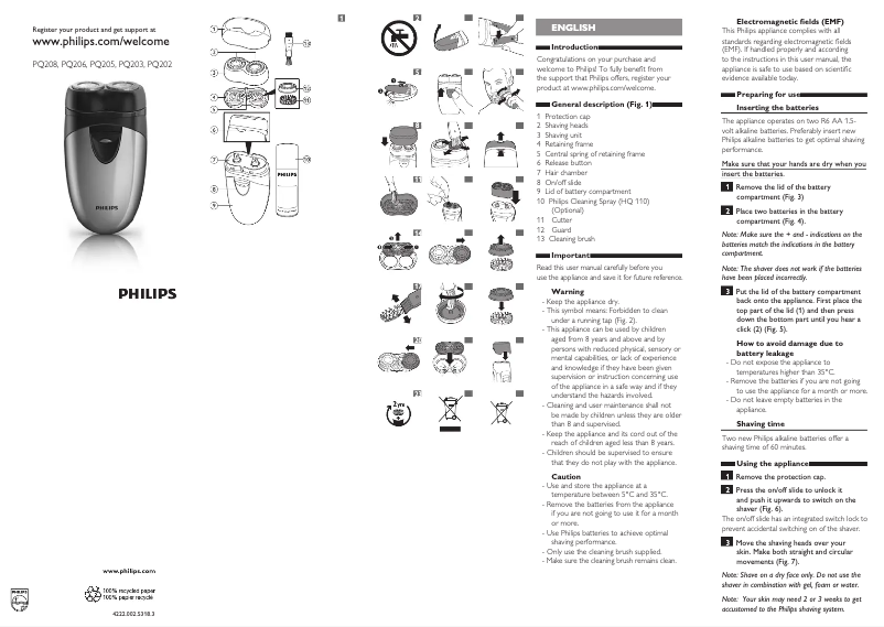 Page n°1 - Manuel utilisateur Philips PQ208