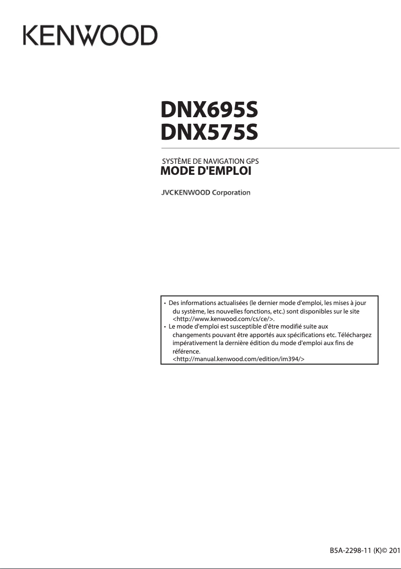 Page n°1 - Manuel utilisateur Kenwood DNX575S
