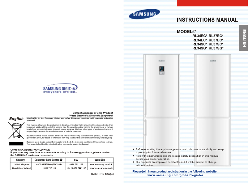 Page n°1 - Manuel utilisateur Samsung RL37SGSW