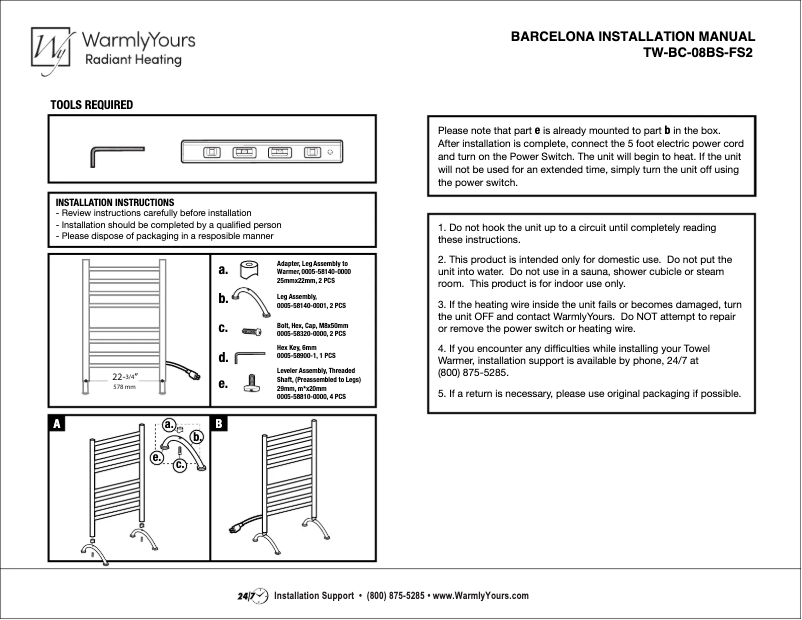 Page n°1 - Manuel utilisateur WarmlyYours Barcelona TW-BC-08BS-FS2
