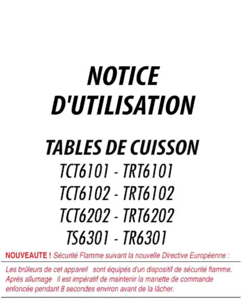 Page 1 de la notice Manuel utilisateur California TCT6103GFCA