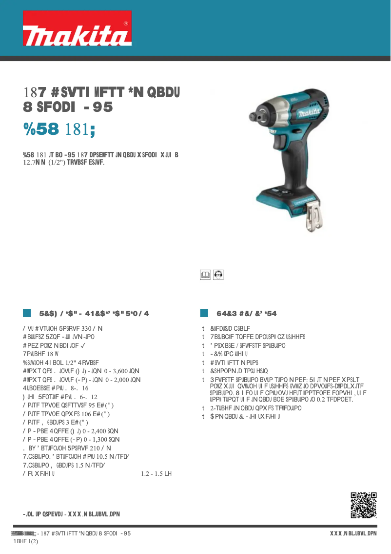 Page 1 de la notice Fiche technique Makita DTW181Z