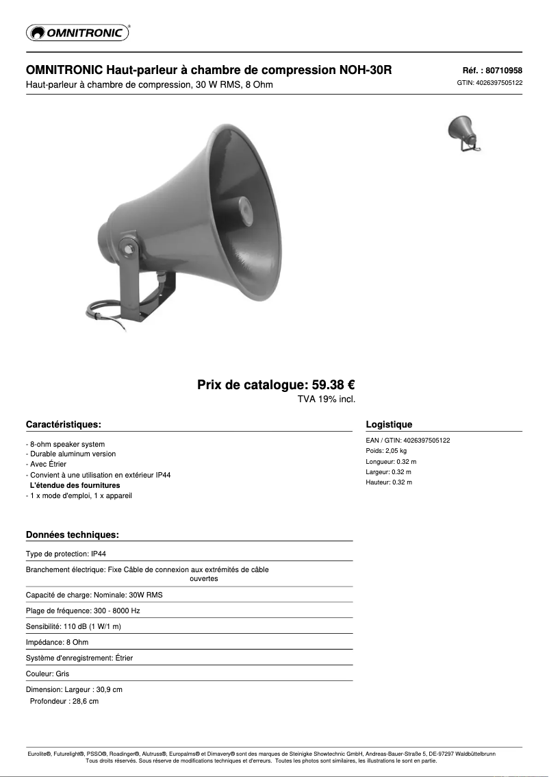Page n°1 - Fiche technique Omnitronic NOH-30R
