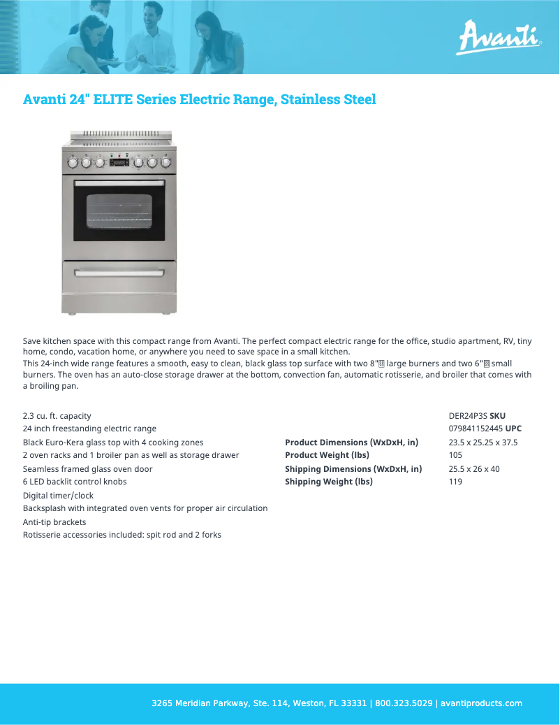 Page 1 de la notice Fiche technique Avanti DER24P3S