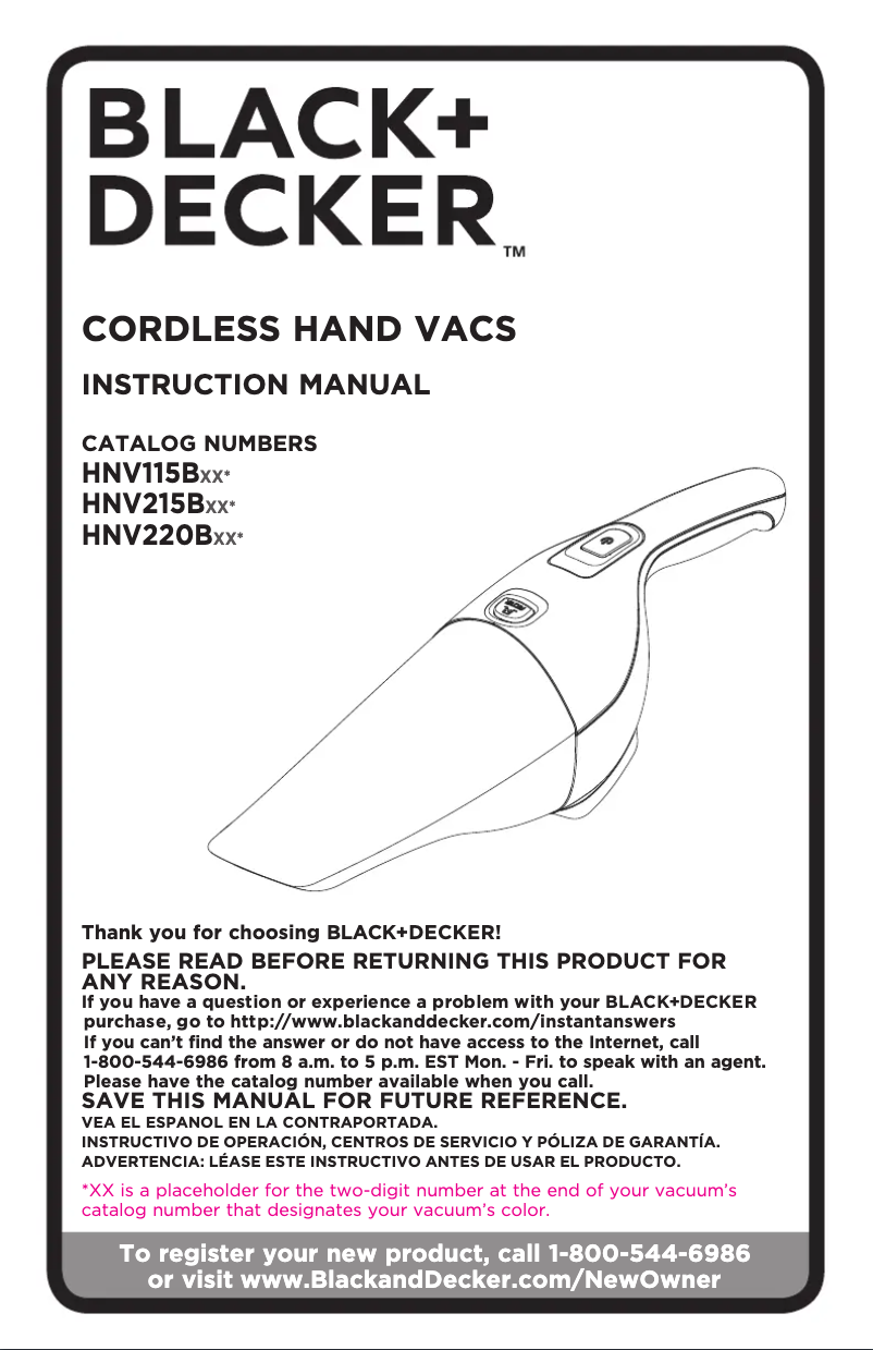 Page 1 de la notice Manuel utilisateur Black & Decker HNV220BCZ03FF
