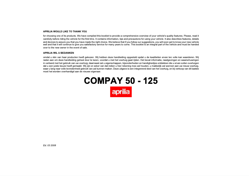 Page 1 de la notice Manuel utilisateur Aprilia Compay 50 (2008)