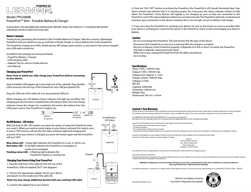 Image de la première page du manuel de l'appareil PowerPort Slim