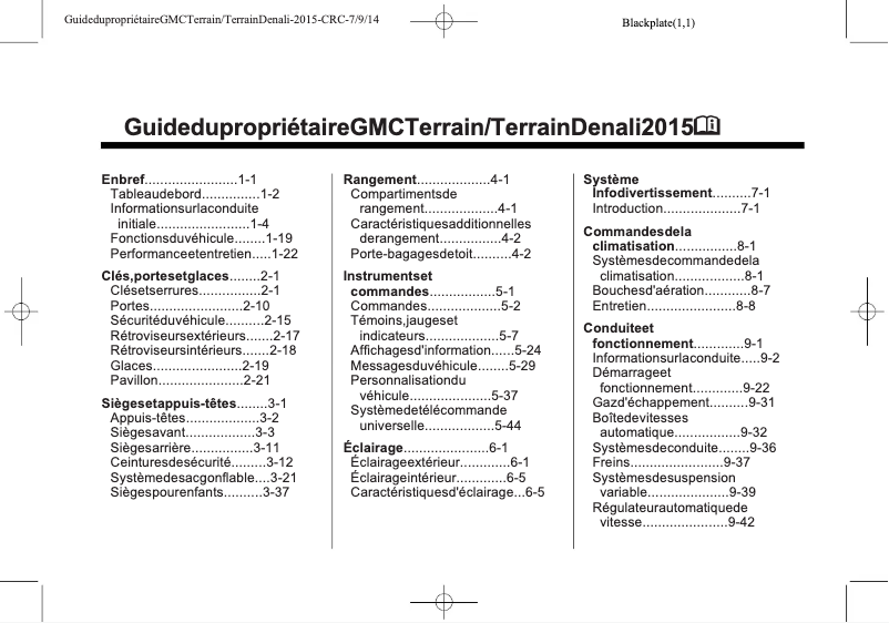Page n°1 - Manuel utilisateur GMC Terrain (2015)